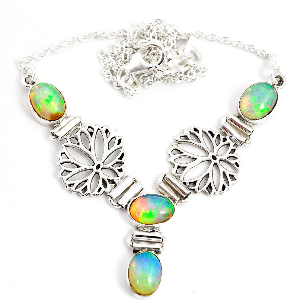 12.59cts natural multi color ethiopian opal 925 sterling silver necklace r76845