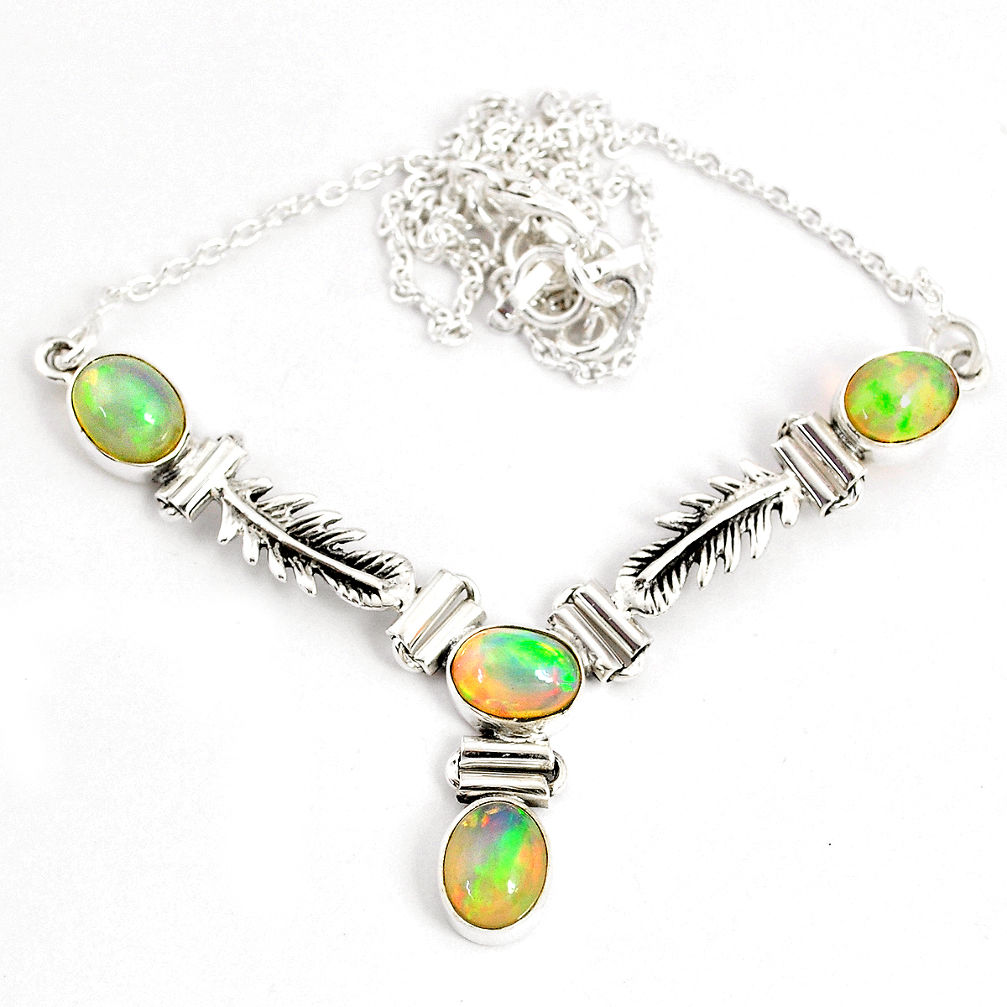 12.21cts natural multi color ethiopian opal 925 sterling silver necklace r76849