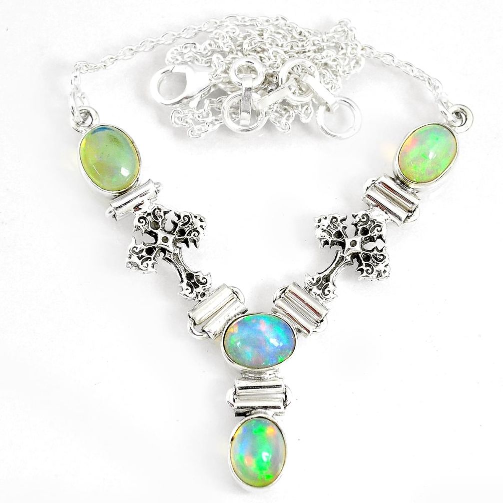 12.60cts natural multi color ethiopian opal 925 sterling silver necklace r76850