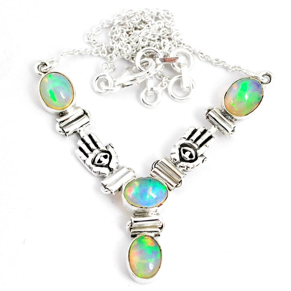 12.38cts natural multi color ethiopian opal 925 sterling silver necklace r76857