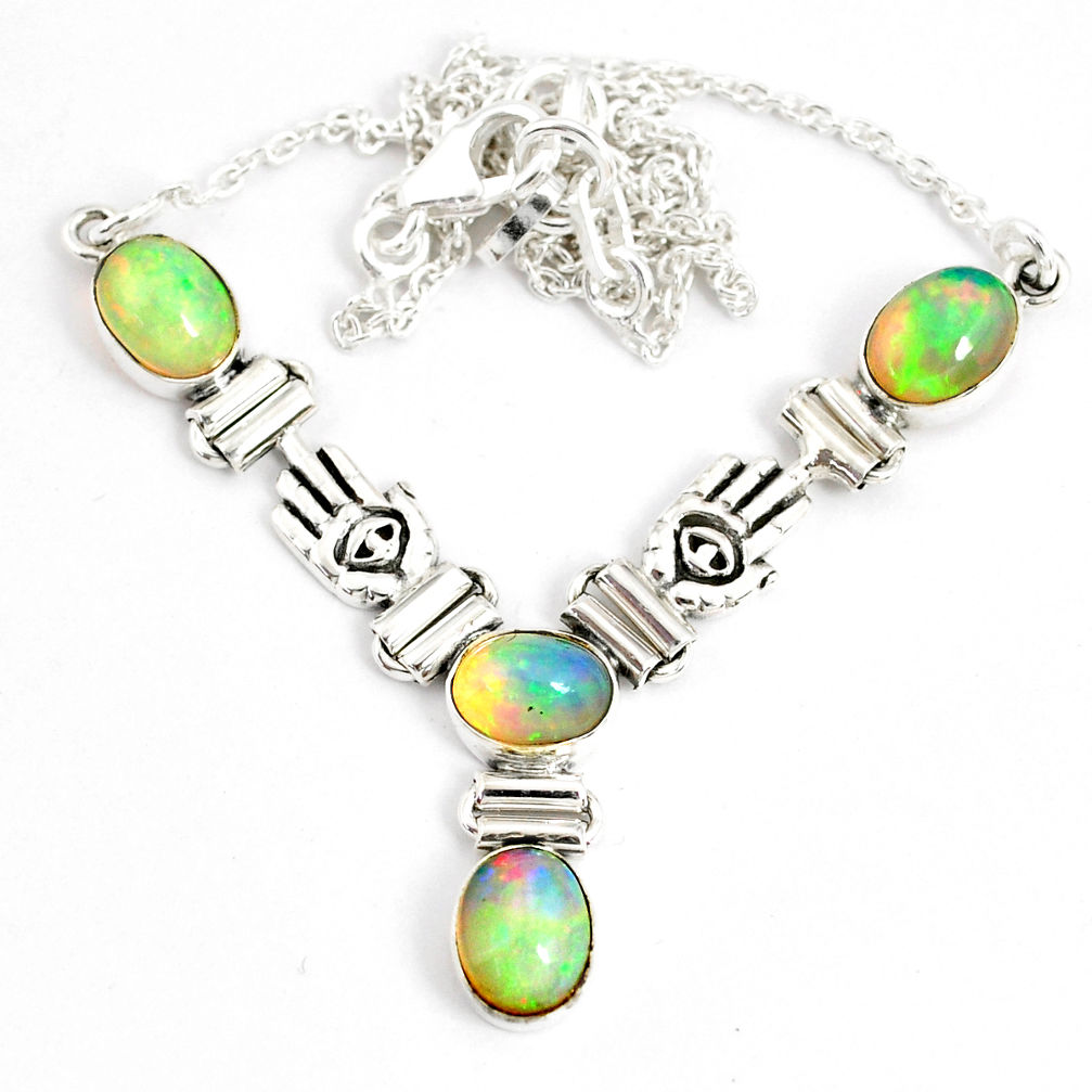 12.15cts natural multi color ethiopian opal 925 sterling silver necklace r76858