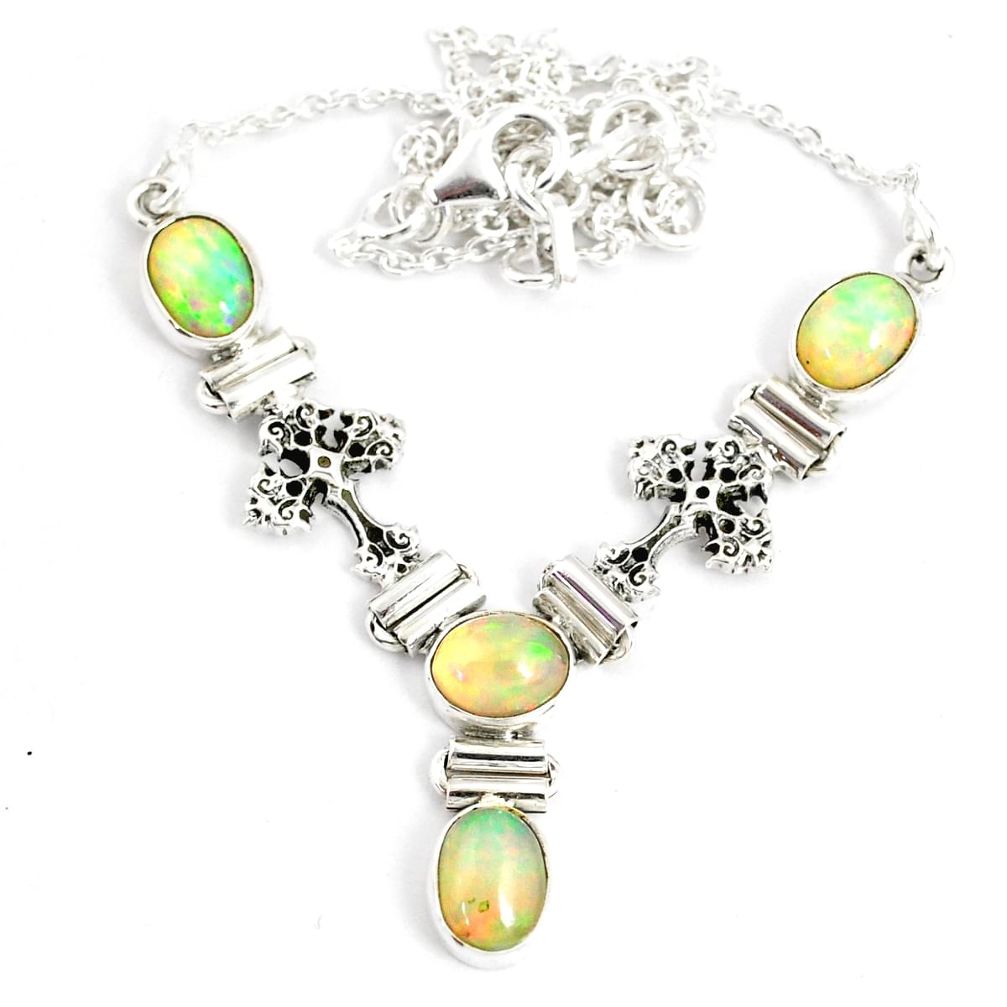 12.35cts natural multi color ethiopian opal 925 sterling silver necklace r76859