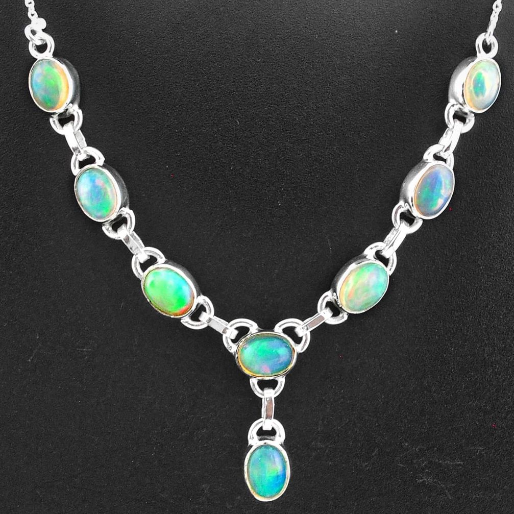 15.76cts natural multi color ethiopian opal 925 sterling silver necklace t2925