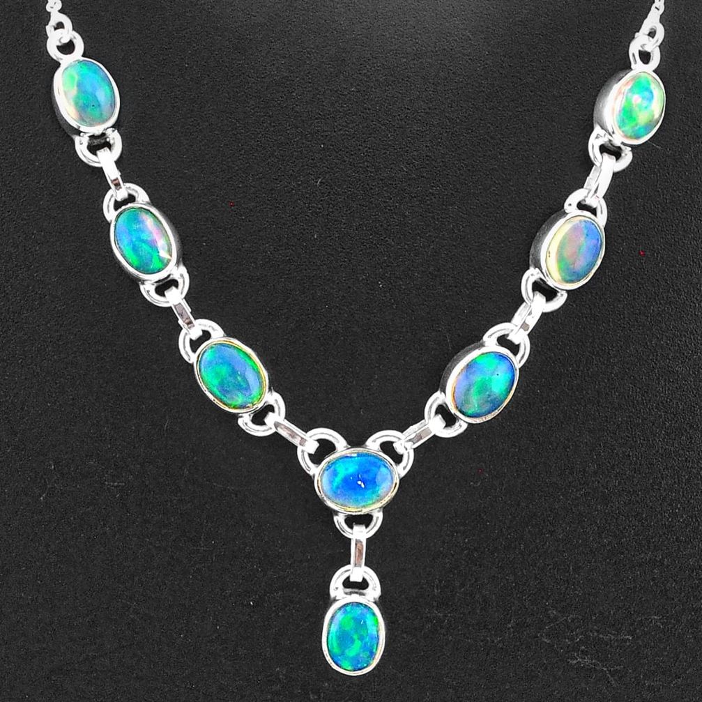 16.06cts natural multi color ethiopian opal 925 sterling silver necklace t2927