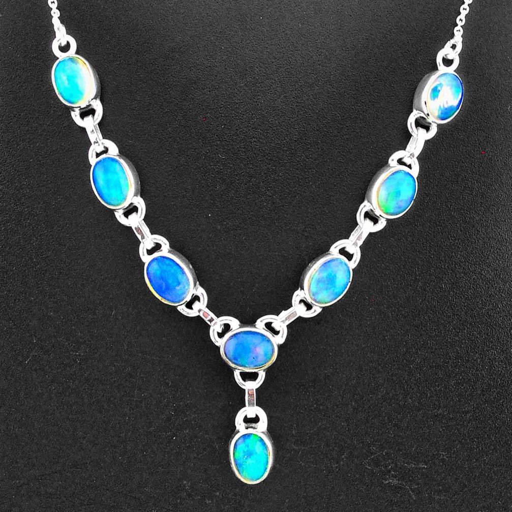 16.60cts natural multi color ethiopian opal 925 sterling silver necklace t2933