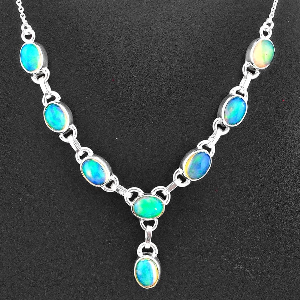 16.00cts natural multi color ethiopian opal 925 sterling silver necklace t2936