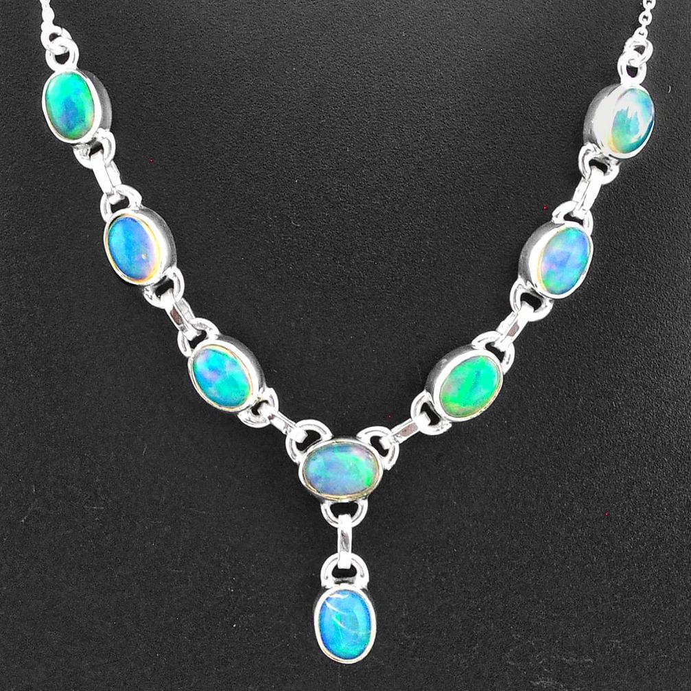 16.07cts natural multi color ethiopian opal 925 sterling silver necklace t2937