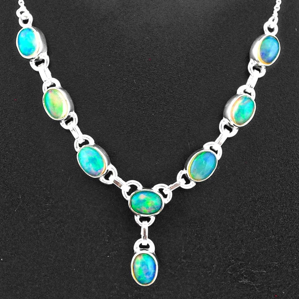 16.65cts natural multi color ethiopian opal 925 sterling silver necklace t2939