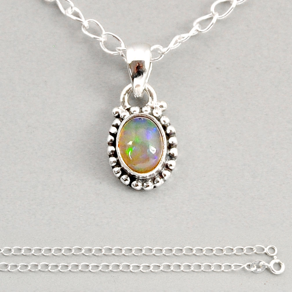 1.51cts natural multi color ethiopian opal 925 sterling silver necklace y76724