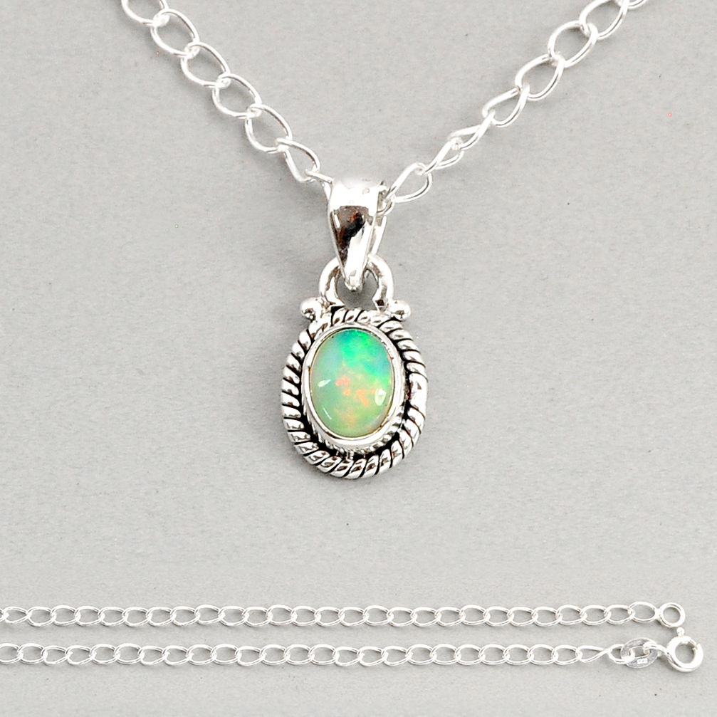 1.40cts natural multi color ethiopian opal 925 sterling silver necklace y76739
