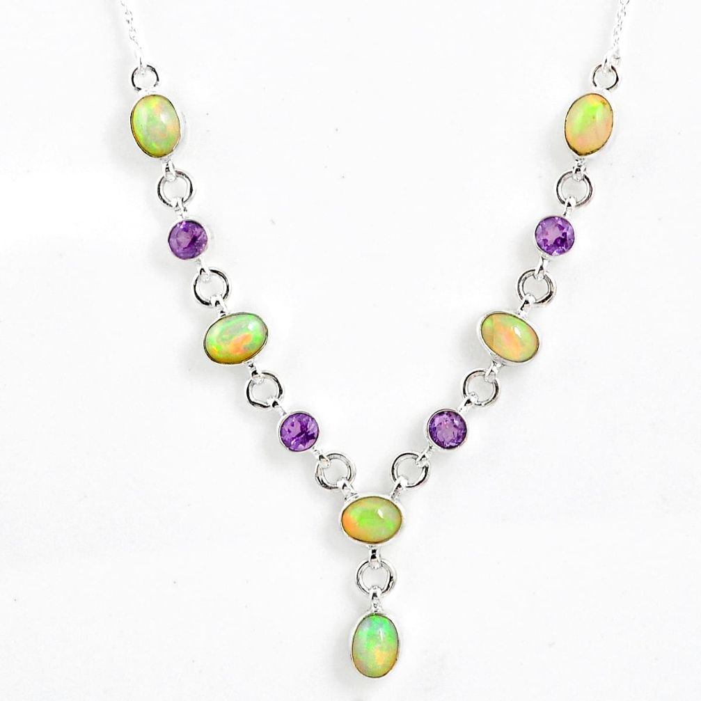 14.24cts natural multi color ethiopian opal amethyst 925 silver necklace r59485