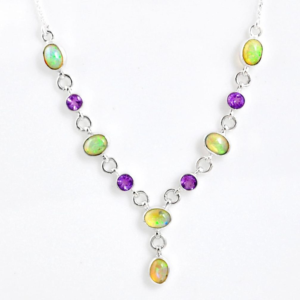 14.03cts natural multi color ethiopian opal amethyst 925 silver necklace r59500
