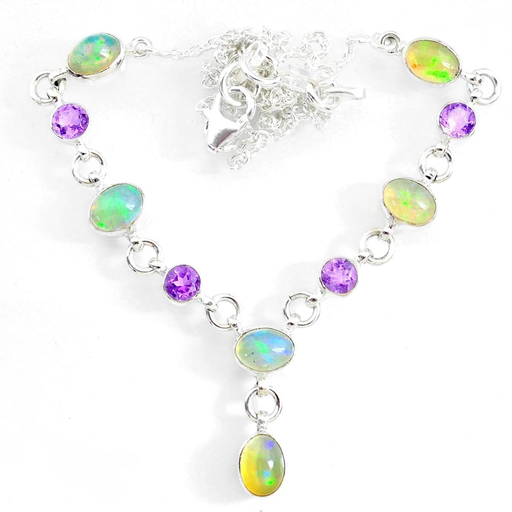 15.43cts natural multi color ethiopian opal amethyst 925 silver necklace r73108