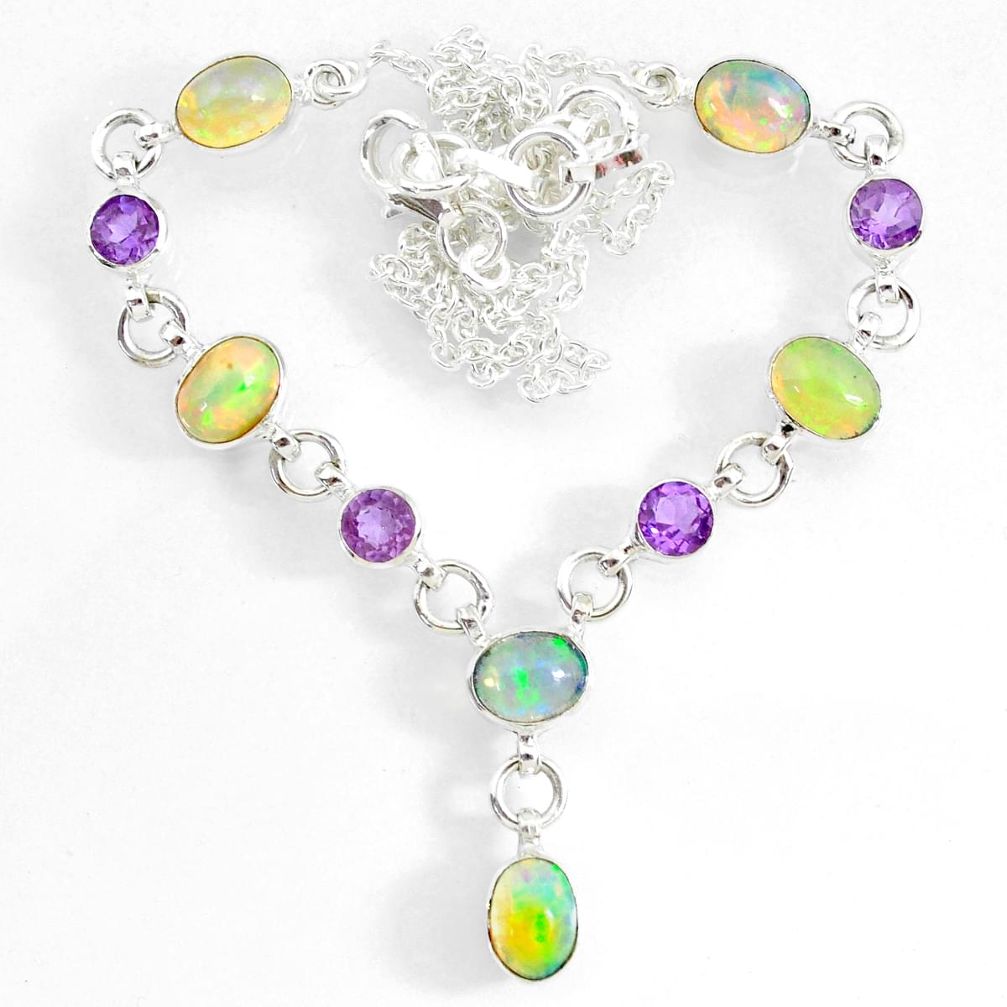 15.91cts natural multi color ethiopian opal amethyst 925 silver necklace r73115