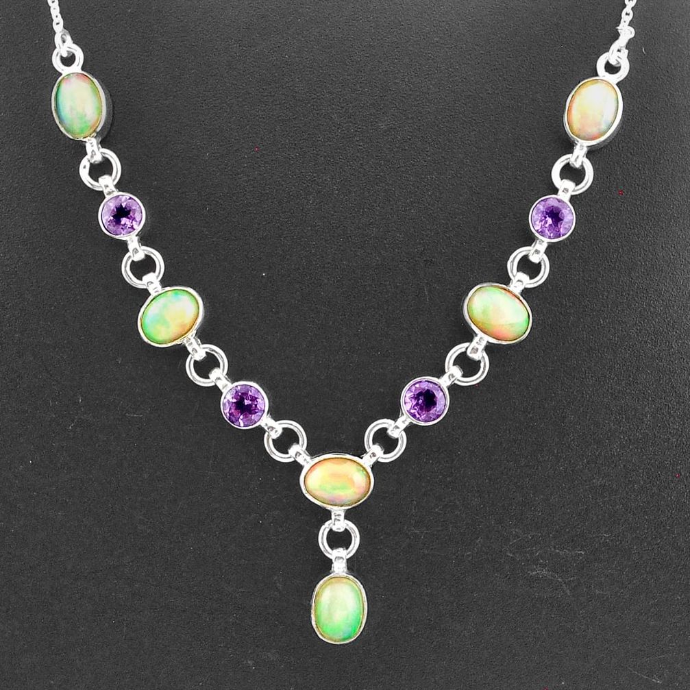 16.60cts natural multi color ethiopian opal amethyst 925 silver necklace t2946