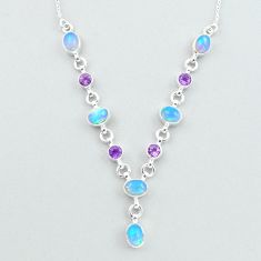 16.27cts natural multi color ethiopian opal amethyst 925 silver necklace u19396