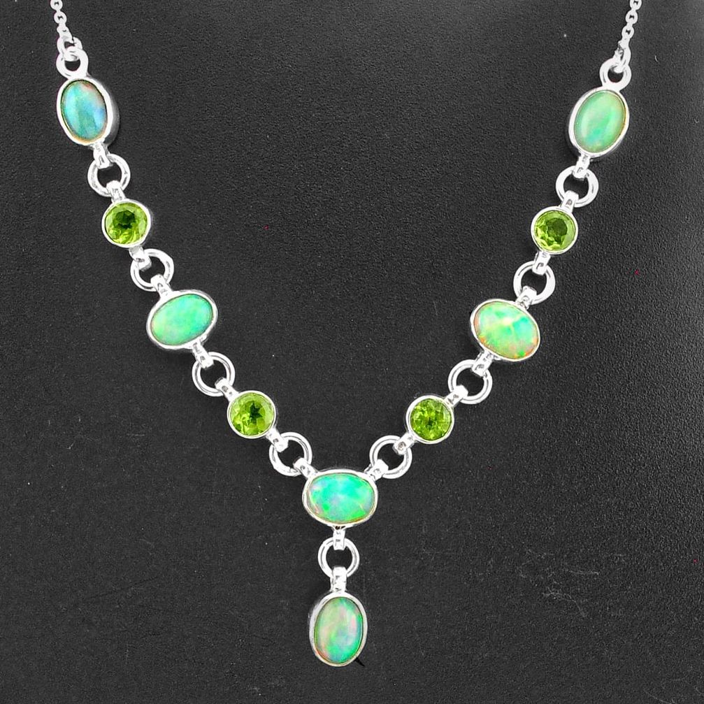 16.65cts natural multi color ethiopian opal peridot 925 silver necklace t2945