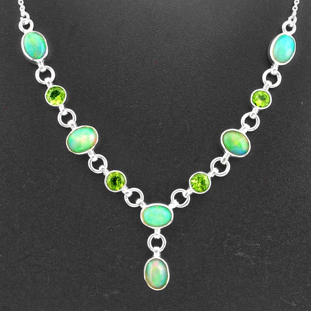 16.65cts natural multi color ethiopian opal peridot 925 silver necklace t2955