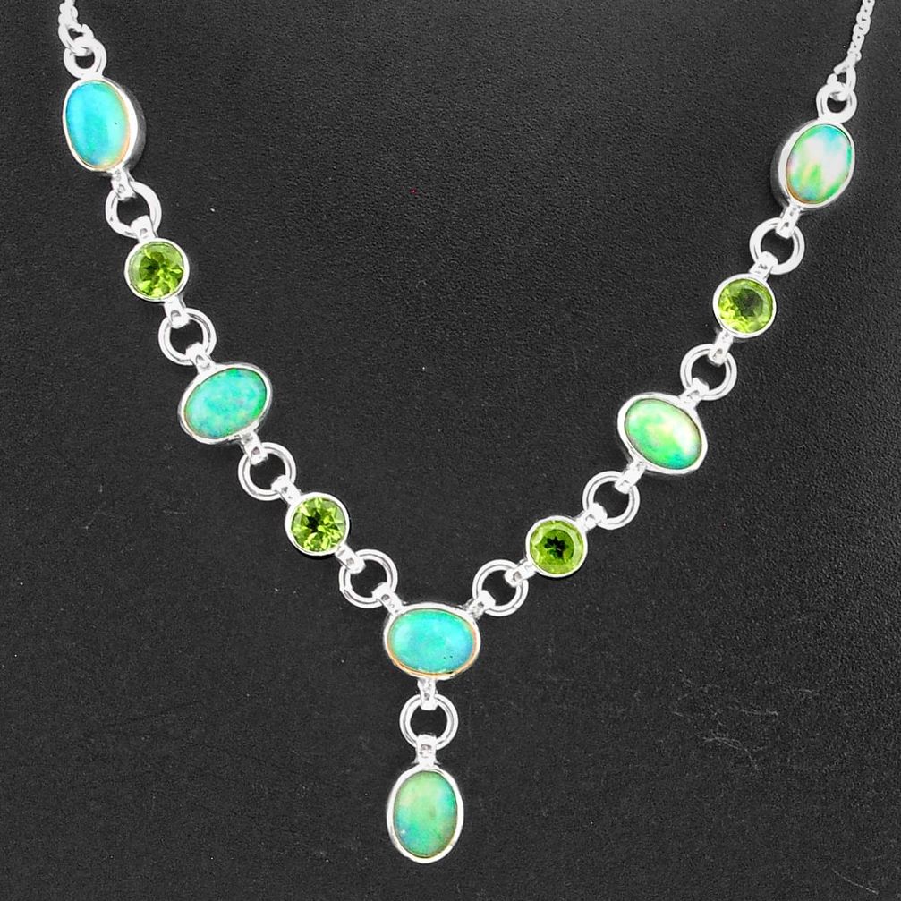 16.62cts natural multi color ethiopian opal peridot 925 silver necklace t2960