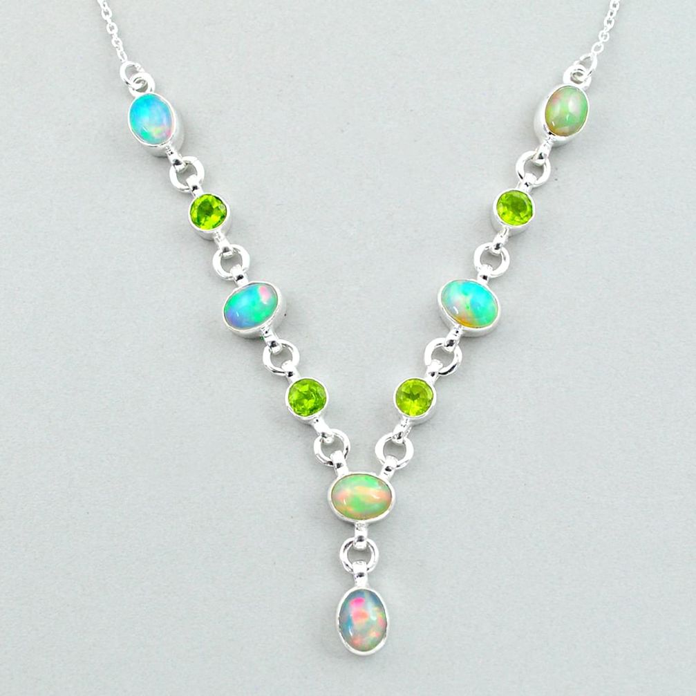 15.44cts natural multi color ethiopian opal peridot 925 silver necklace u19390