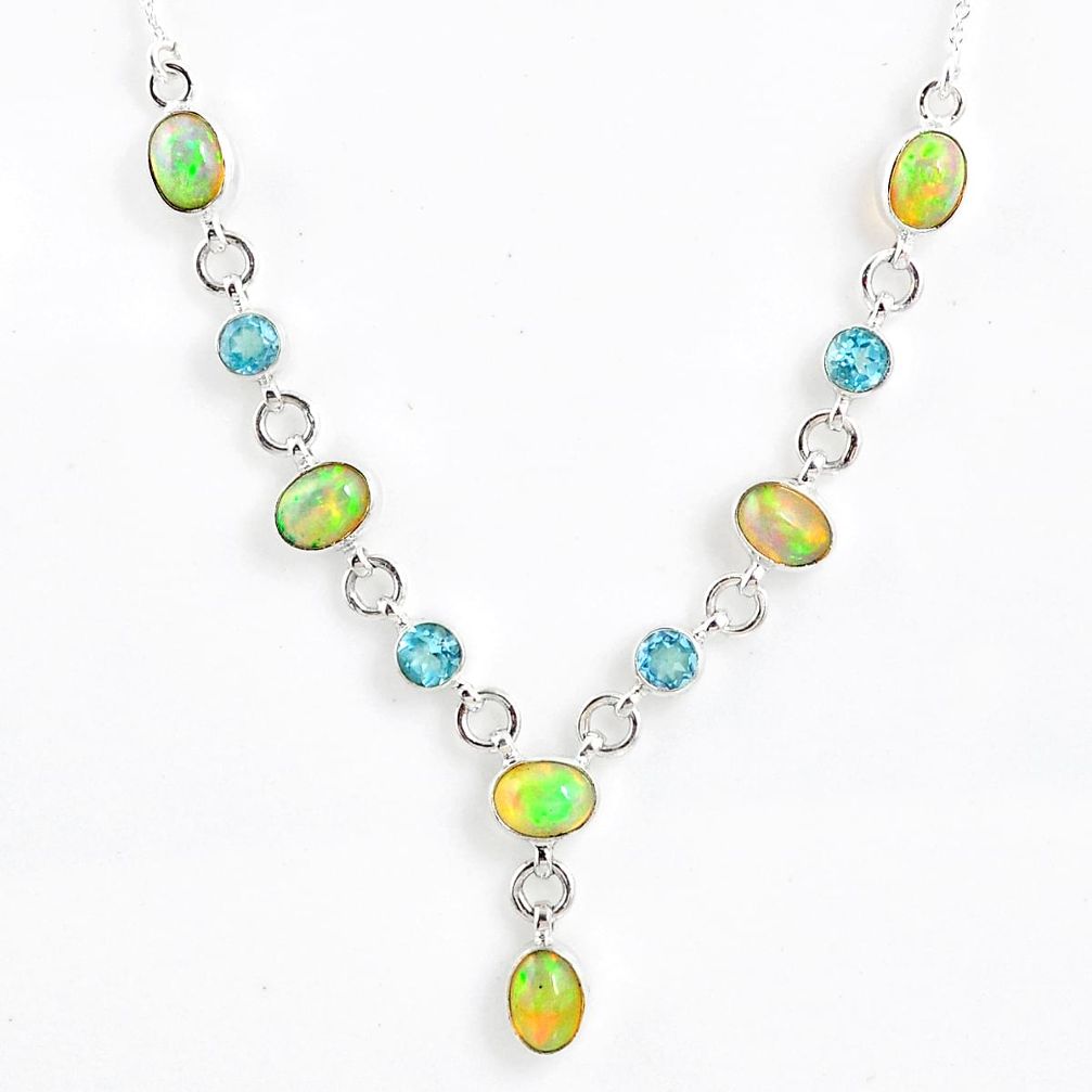 14.27cts natural multi color ethiopian opal topaz 925 silver necklace r59489