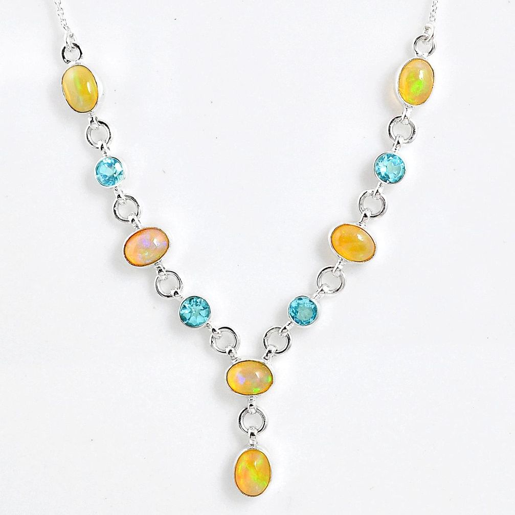 14.27cts natural multi color ethiopian opal topaz 925 silver necklace r59496