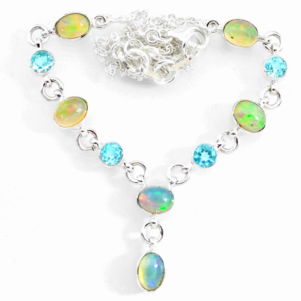 16.18cts natural multi color ethiopian opal topaz 925 silver necklace r73102
