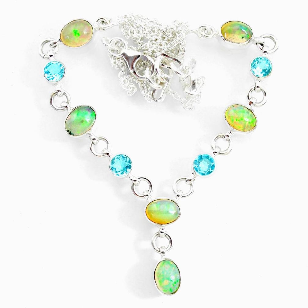 15.62cts natural multi color ethiopian opal topaz 925 silver necklace r73104