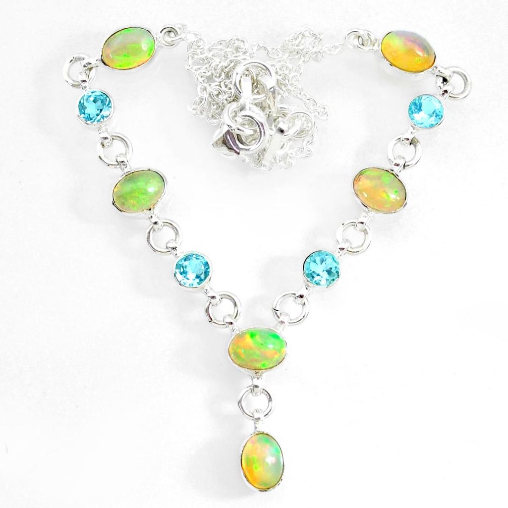15.91cts natural multi color ethiopian opal topaz 925 silver necklace r73107