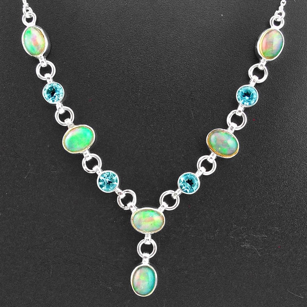 16.83cts natural multi color ethiopian opal topaz 925 silver necklace t2947