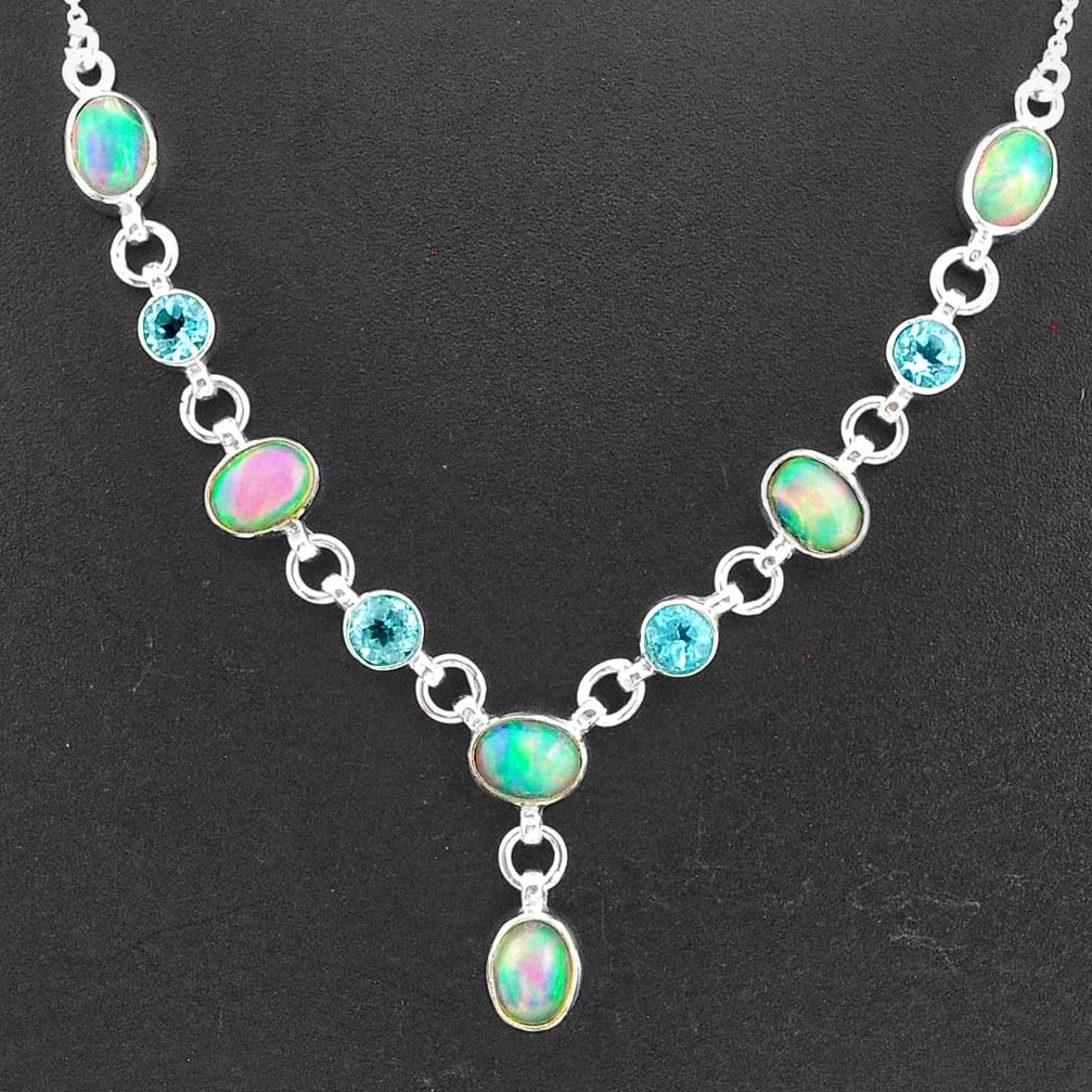 16.87cts natural multi color ethiopian opal topaz 925 silver necklace t2949