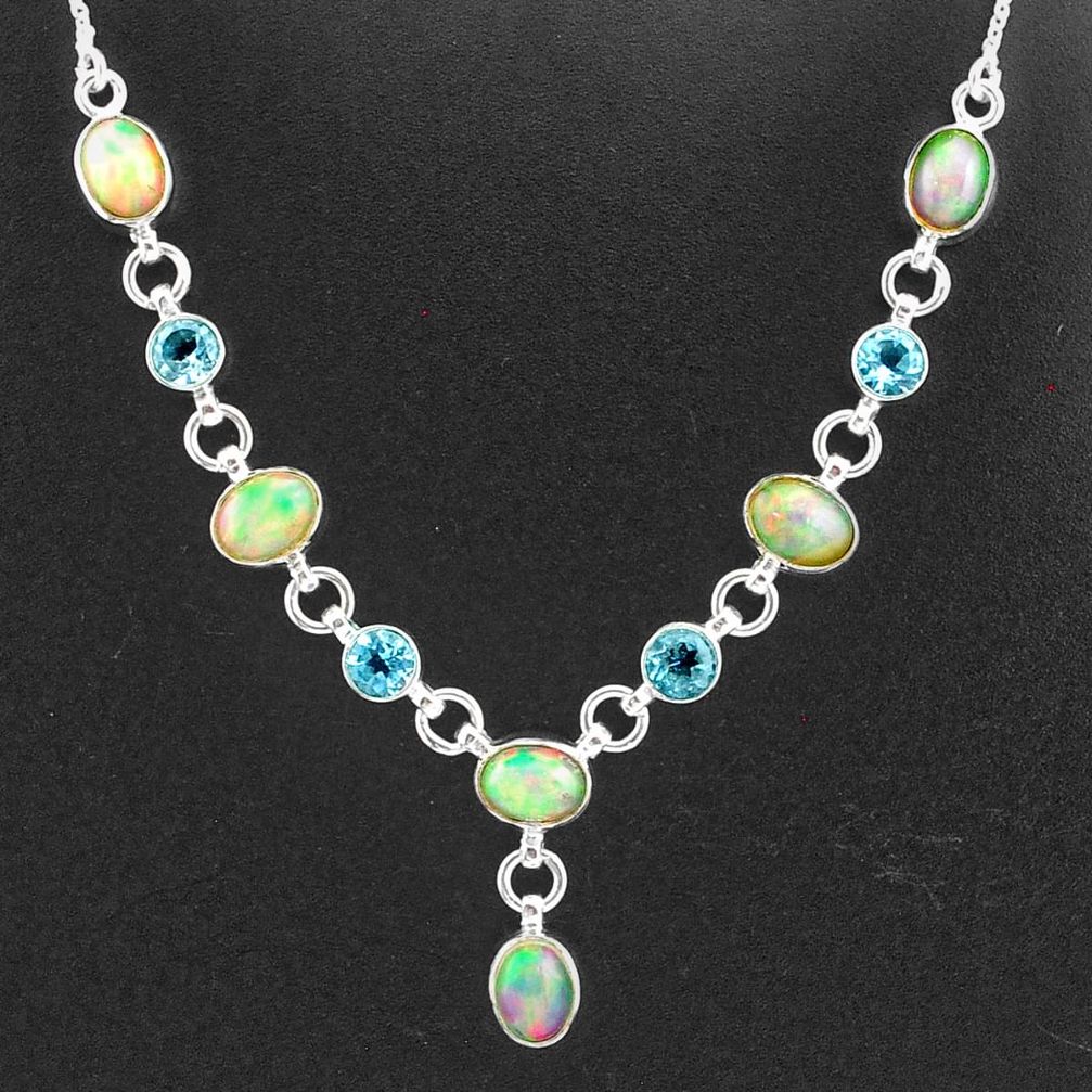 16.62cts natural multi color ethiopian opal topaz 925 silver necklace t2950