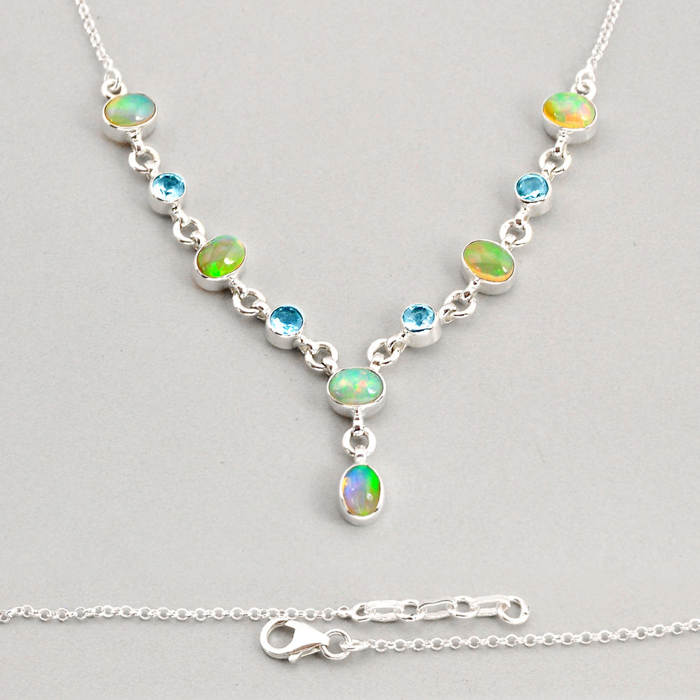 14.98cts natural multi color ethiopian opal topaz 925 silver necklace y76652