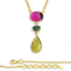10.73cts natural multi color tourmaline oval 925 silver gold necklace y6195