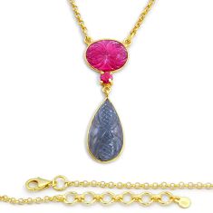 11.58cts natural multi color tourmaline pear 925 silver gold necklace y6193