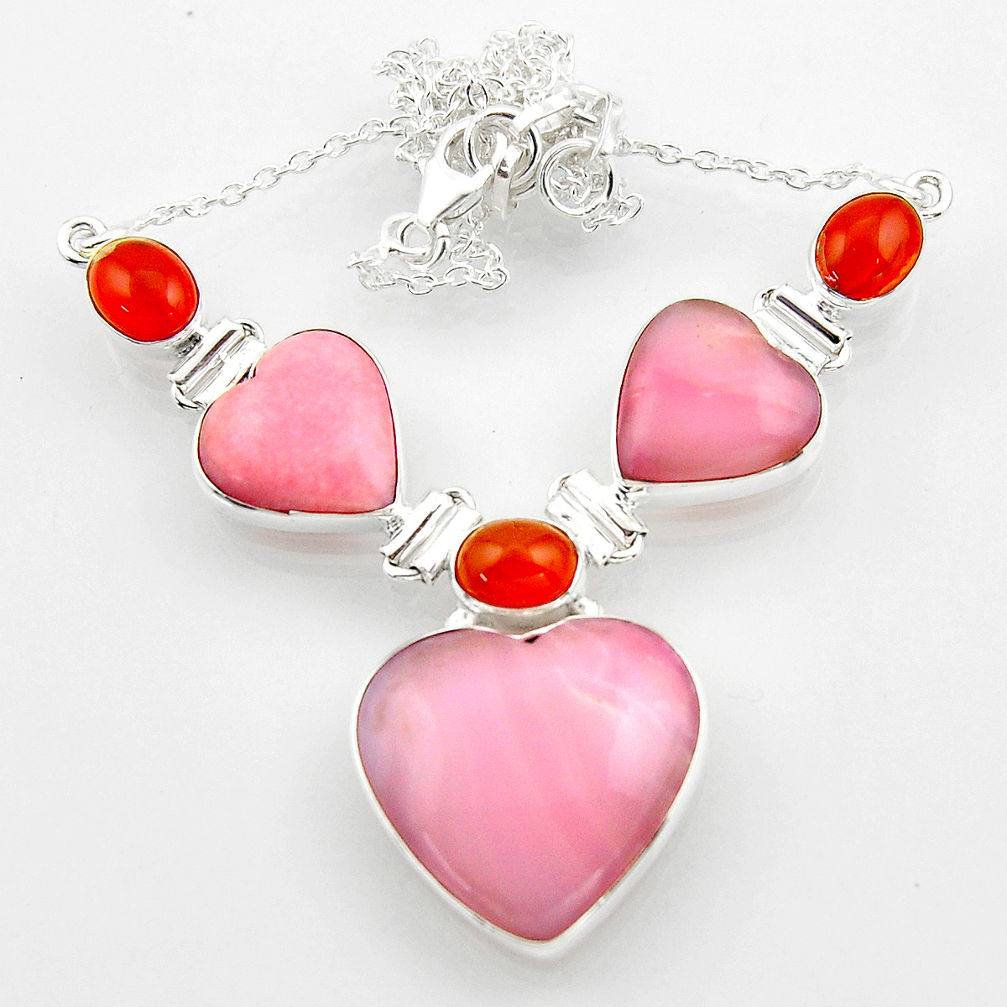 40.36cts natural opal heart cornelian (carnelian) 925 silver necklace r52325