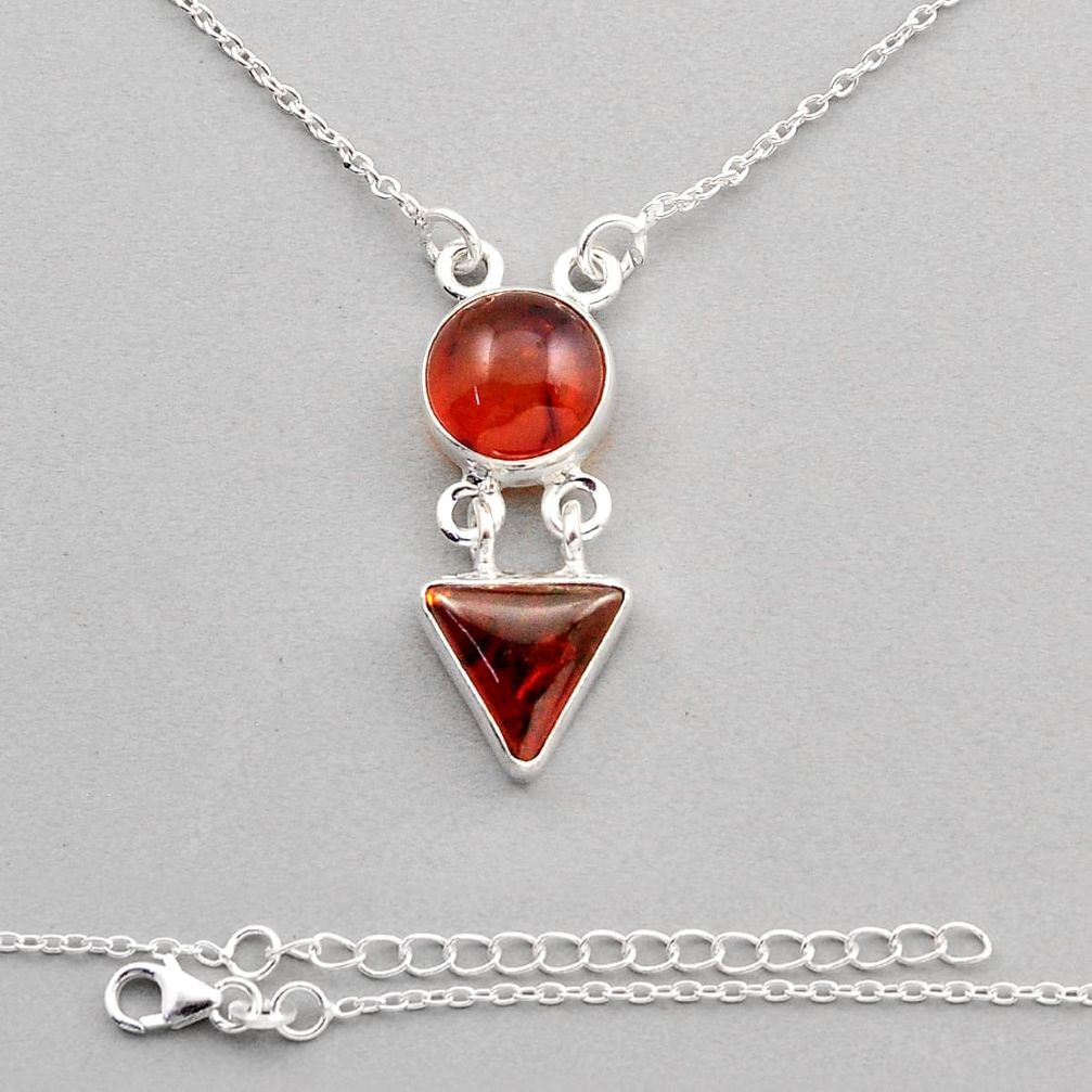 8.20cts natural orange baltic amber (poland) 925 silver necklace jewelry y87073