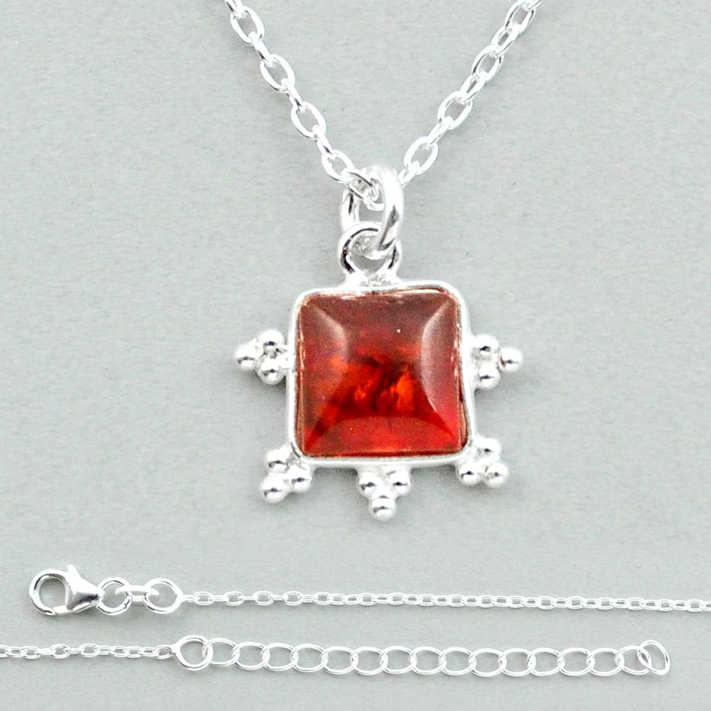 3.14cts natural orange baltic amber (poland) 925 sterling silver necklace u18968