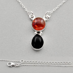 5.76cts natural orange baltic amber (poland) onyx 925 silver necklace n5387