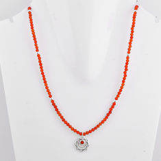 23.45cts natural orange cornelian (carnelian) beads 925 silver necklace n26441
