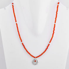 23.27cts natural orange cornelian (carnelian) beads 925 silver necklace n26443