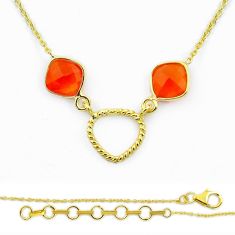 5.89cts natural orange cornelian (carnelian) gold polished 925 silver necklace u22388