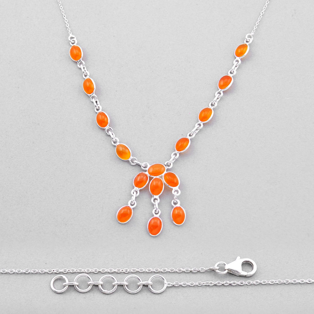 14.88cts natural orange cornelian (carnelian) oval 925 silver necklace n46655