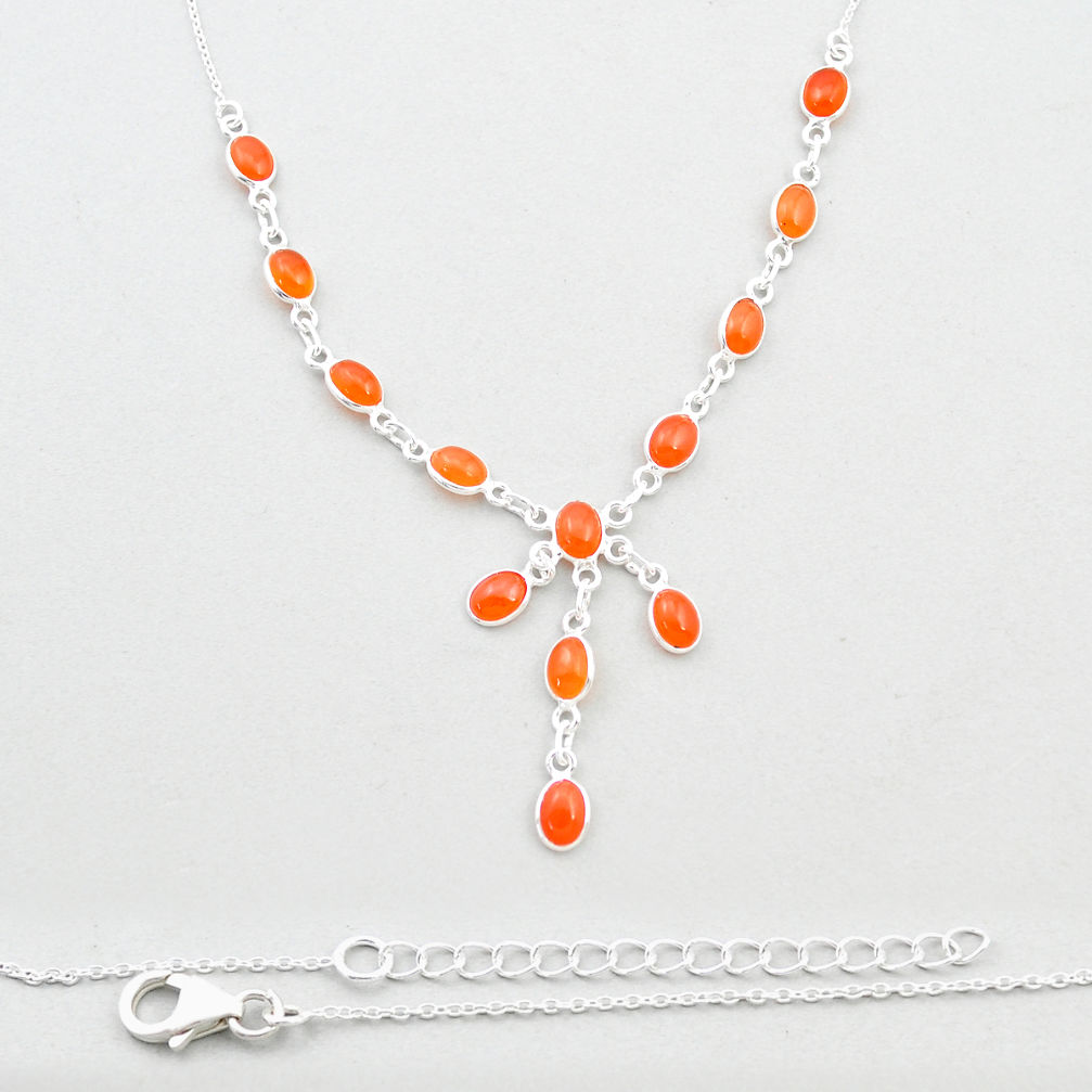13.31cts natural orange cornelian (carnelian) oval 925 silver necklace u49507