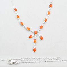 13.31cts natural orange cornelian (carnelian) oval 925 silver necklace u49507