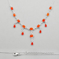 13.28cts natural orange cornelian (carnelian) oval 925 silver necklace y89684