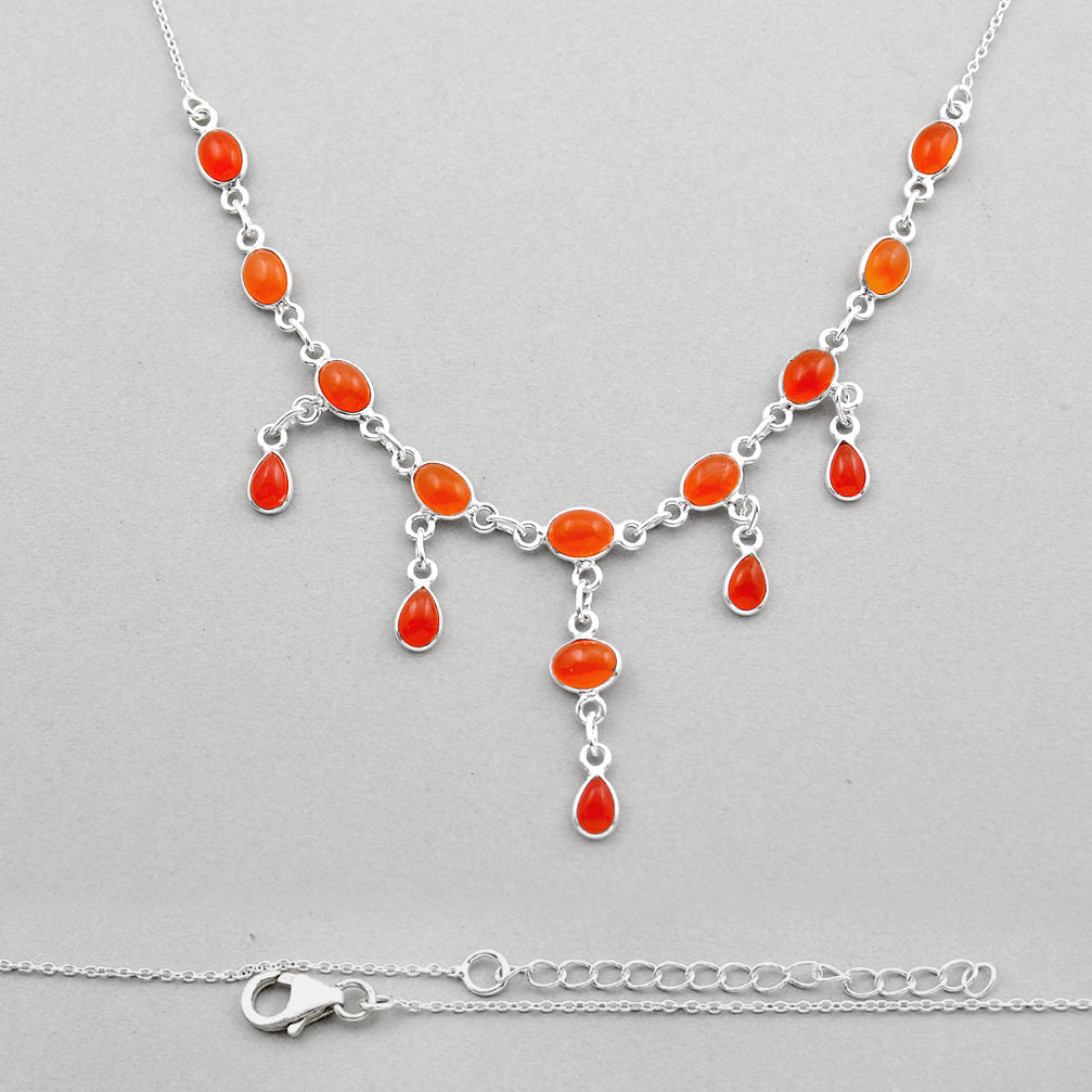 13.71cts natural orange cornelian (carnelian) oval 925 silver necklace y89686