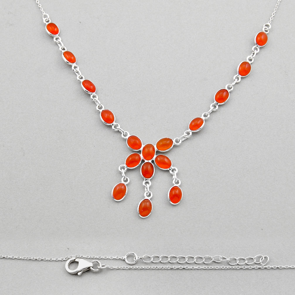 14.06cts natural orange cornelian (carnelian) oval 925 silver necklace y89696