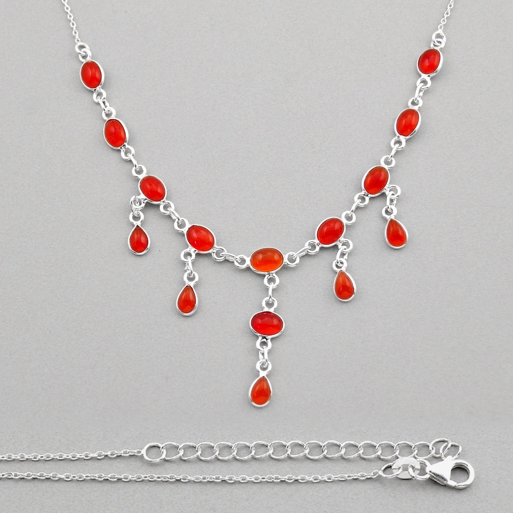 15.65cts natural orange cornelian (carnelian) oval 925 silver necklace y91989