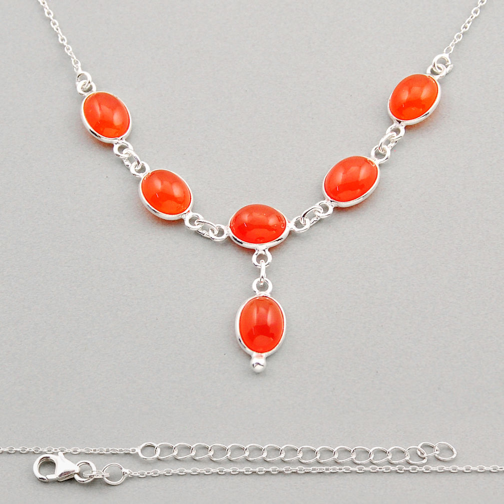 16.32cts natural orange cornelian (carnelian) oval 925 silver necklace y92122